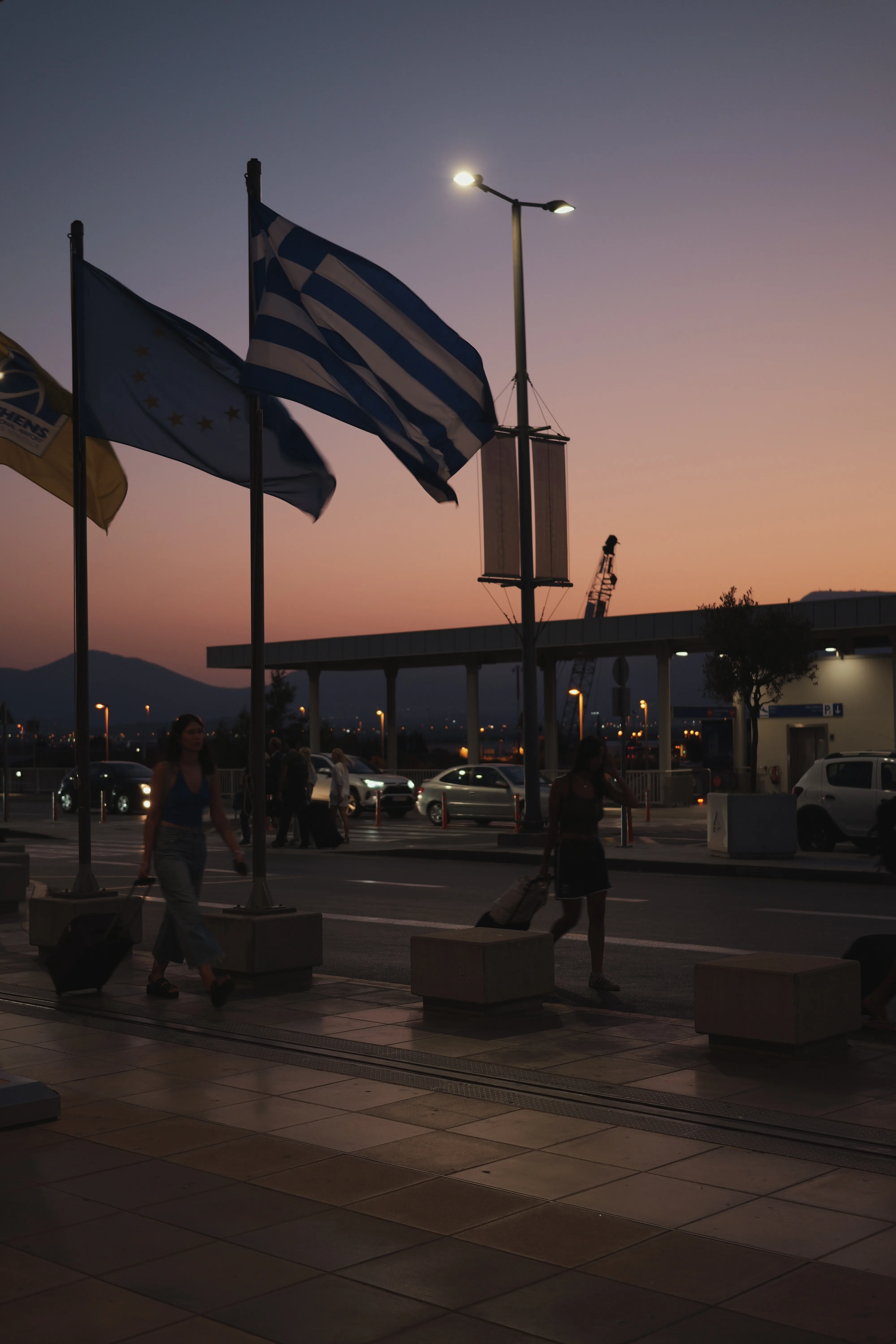 The Greek flag at dusk
